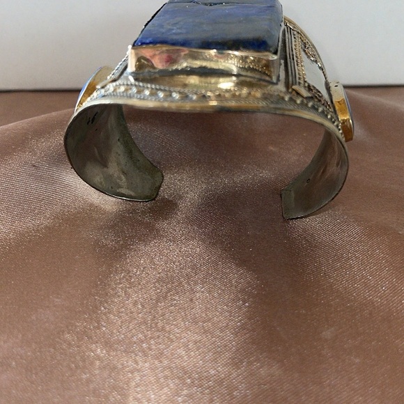 Tribal Lapis Lazuli Lajward Blue 3 Stone Cuff Southwestern Adjustable Cuff - Picture 7 of 12